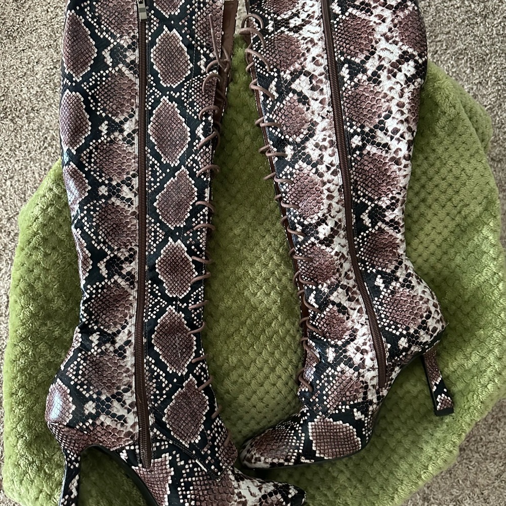 Reptile Patterned High Heel Boots